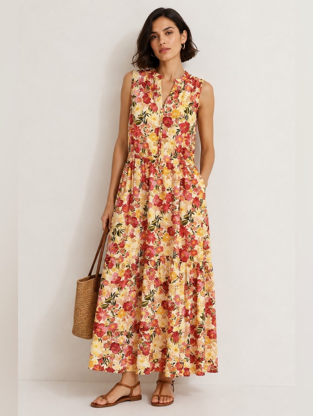 Sugarlips Maxi Dress Yellow Red Floral Sleeveless